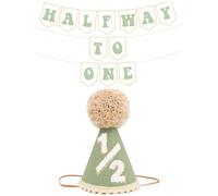 Libbitty Halfway to First Decorations for Boys and Girls, 1/2 Birthday Hat and Pre-Threaded Half Birthday Banner for Six Months Half Year Birthday Decorations
