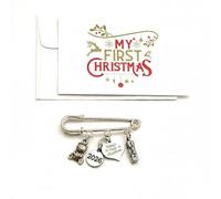 Libby's Market Place Baby's First Christmas 2026 Nappy Safety Pin Keepsake Charms with Red Gift Bag and Gift Card - Baby Letter Blocks and Teddy Bear