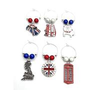 Libby's Market Place Colourful Great Britain British Wine Glass Charms with Red Velvet Gift Bag