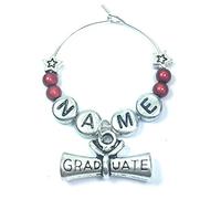 Libby's Market Place Personalised Graduation Wine Glass Charm on a Display Gift Card and Graduation Gift Card