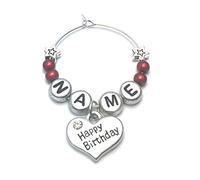 Libby's Market Place Personalized Name Happy Birthday Wine Glass Charm with Stars on a Gift Card