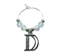 Libby's Market Place Rhinestoned and Personalised Letter D Wine Glass Charm on a Gift Card