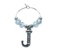 Libby's Market Place Rhinestoned and Personalised Letter J Wine Glass Charm on a Gift Card