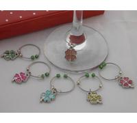 Libby's Market Place Set of 6 Four Leaf Clover Design Wine Glass Charms