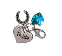 Libby's Market Place Something Blue Clip on Charm with Bride and Lucky Horse Shoe Charm with Blue velvet Gift Bag