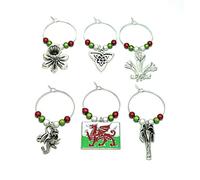 Libby's Market Place Wales Welsh Design Wine Glass Charms with Organza Gift Bag