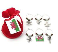 Libby's Market Place Wales Welsh Design Wine Glass Charms with Velvet Gift Bag
