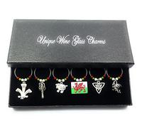 Libby's Market Place Wales Wine Glass Charms Gift Set with Box - Welsh Dragon Drink Identifiers & Glass Markers - Reusable Party Decorations for St David's Day, Rugby Fans & Welsh Gifts