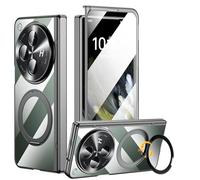 Libeagle for OnePlus Open Case, Non-Yellow Clear Back, Electroplated Frame & Hinge Protection, Screen Protector, Magnetic Rotatable Ring Kickstand, Thin & Slim Phone Case 5G 2023, Black