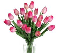 Libeking Hot Pink Flowers Faux Tulips Real Touch 10pcs Deep Pink Tulips Artificial Flowers for Decorations for Spring Flowers Easter Home Table Wedding Centerpieces Decor (Hot Pink)