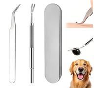 Libenxue 1 Set Tick Remover Tools for Dogs, Tick Removal Tool, Professional Stainless Steel Tick Remover for Dogs, Cats, Humans (With Tick Removal Tweezers & Sharp Rake & Metal Box)