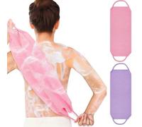 Libenxue 2 Pack Back Scrubber for Shower, Exfoliating Back Scrubber with Handles, Stretchable Nylon Washcloth Backs Washer for Shower, Skin Cleaner for Women & Men (Pink & Purple)