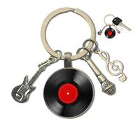 Libenxue Record Keychain, Classic Guitar Record Keychains Microphone Note Music Symbol Music Lovers Gifts for Cell Phone, Wallet, Guitarists, Singers, Car Pendant (Black)