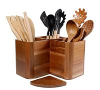 Liberal Brightdeer Large Kitchen Utensils Holder with 3 Compartments,Corner Utensil Caddy for Countertop,Acacia Wooden Utensil Organizer for Kitchen Countertop, Farmhouse Decor