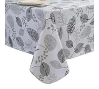 LIBERECOO Monochrome Leaf Whisper Vinyl Tablecloth with Flannel Backing - Elegant Black & White Leaf Design - Waterproof, Durable, Lightweight