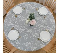 LIBERECOO Round Vinyl Fitted Tablecloth with Flannel Backing Elastic Edge Plastic Table Cover Waterproof Table Cloth Stain-Resistant Wipeable for 40"-44" Round Table