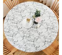 LIBERECOO Round Vinyl Fitted Tablecloth with Flannel Backing Elastic Edge Table Cover Waterproof Stain-Resistant Wipeable Tablcloths Fits Round Tables