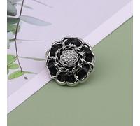 LIBERGA 10 Pcs Rhinestone Flower Buttons with Shank, Fashion Metal Button for Clothes, Cardigans, Coat, Craft Projects, Silver Edge, Black, 25mm