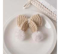 LIBERGA 2 Pcs Crochet Bow Hair Clips Funny Plush Ball Barrettes Headdress Aesthetic Decoration Hair Pins for Women,Light Brown