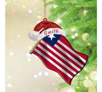 Liberia Flags Red Santa Hat Christmas Ornaments World Countries Flag International Round Christmas Tree Ornament Keepsake National Country Flags Sailor Sailing Acrylic Christmas Bauble for Home Decor