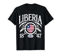 Liberia Lone Star Est. 1847 Patriotic Shield Flag Value Graphic T-Shirt, Men, Black, L