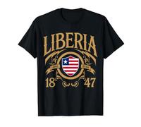 Liberia Lone Star Est. 1847 Patriotic Shield Flag Value Graphic T-Shirt, Men, Black, M