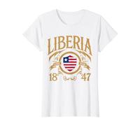 Liberia Lone Star Est. 1847 Patriotic Shield Flag Value Graphic T-Shirt, Women, White, S