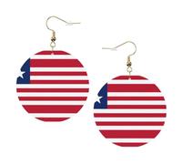 Liberian flag Print Round Leather Earrings for Women, Lightweight Dangle Drop Hoop Jewelry Set Gold,Birthday Party Gift