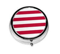 Liberian Flag Round Mini Pill Box: 3-Compartment Portable Metal Pill Organizer with Snap Closure, Ideal for Daily Travel Use