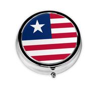 Liberian Flag Round mini Pill Box, Lightweight and Portable, with 3 Plastic Inserts, Suitable for Carrying in Pockets or Wallets.