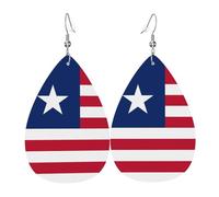 Liberian flag Teardrop-shaped leather earrings, clothing decoration, suitable for festival parties, holidays and daily life