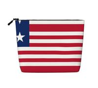 Liberian Flag Water-Resistant Faux Linen Single-Layer Makeup Bag with Zipper Closure for Your Daily or Travel Needs