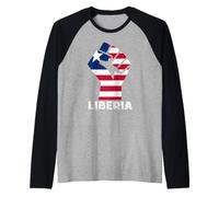 Liberian Roots Liberia Liberian Pride Handfist Liberian Flag Raglan Baseball Tee