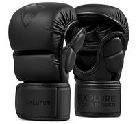 LIBERLUPUS MMA Gloves Sparring Grappling, Open Palm Martial Arts for Men, Muay thai, kickboxing, Punching heavy bag, Boxing Gloves Training- Durable Synthetic Leather with Wrist Support (Black, L-XL)