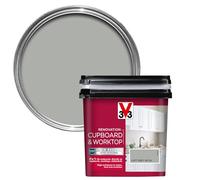 V33 Renovation Cupboard & Worktop Paint - No Undercoat Needed - High Resistance to Water Stains & Scratches - Ultra Washable - Loft Grey Satin 750ml