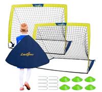 LIBERRWAY Football Goal, 4'x 3' Foldable Net Set of 2 Post with 6 Cones, 8 U-shaped Steel Nails and Carry Bag, Kids Training Equipment for Garden, Backyard, Playground, Blue and Green