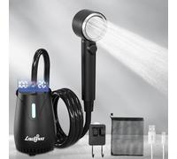 LIBERRWAY Portable Camping Shower, 3H Runtime 8000mAh Rechargeable Pump with Temperature & Battery Display, IPX8 Waterproof, 5 Pressure Modes, No-Waste Suction Cup Base for Hiking, Caravan, Dog