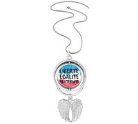 Liberte Egalite Fraternite France Mark Flag Pendant Angel Wings Rotating Necklace Jewelry