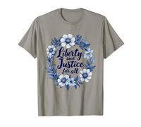 Liberty And Justice For All Floral Motif T-Shirt