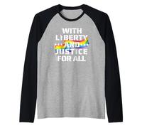 Liberty and Justice for All Rainbow LGBTQ+ Pride Equality Raglan Baseball Tee