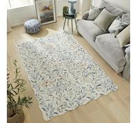 Liberty Floral Washable Rug Scallop Shaped, Non-Slip Velvet Soft Area Rug for Living Room, Bedroom, Kitchen Elegant Vintage Design LIB301 Ivory Blue, Extra Large 200 x 300 cm (6'7"x9'10")