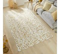 Liberty Floral Washable Rug Scallop Shaped, Non-Slip Velvet Soft Area Rug for Living Room, Bedroom, Kitchen Elegant Vintage Design LIB302 Ivory Gold, Extra Large 200 x 300 cm (6'7"x9'10")