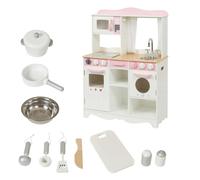 Liberty House Toys Country Play Kitchen with 9 Wooden Accessories - White/Pink