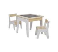 Liberty House Toys Kids 3-in-1 Storage Table and Two Chairs Set - White/Pine