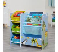 Liberty House Toys Kid's Blue Safari Book Display Unit With Fabric Storage Boxes