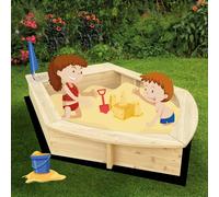 Liberty House Toys Kids Boat Sandpit with Seating and Cover, Brown