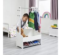 Liberty House Toys Kids Hanging Rail with Extra Storage, Kids Clothes Rail, Wooden Hanging Rail with Storage, Toddler, Kids Dress Up Rail, White and Grey