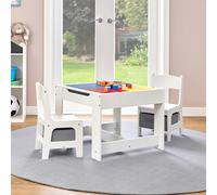 Liberty House Toys Kids Wooden Activity Table and Two Chairs with Grey Storage Bins - White/Grey