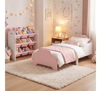 Two Tone Toddler Bed and 9 Bin Storage Unit Set - White & Pink