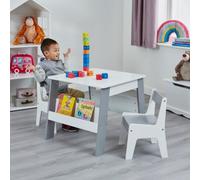 Liberty House Toys White And Grey Bookshelf Table And Two Chairs Set